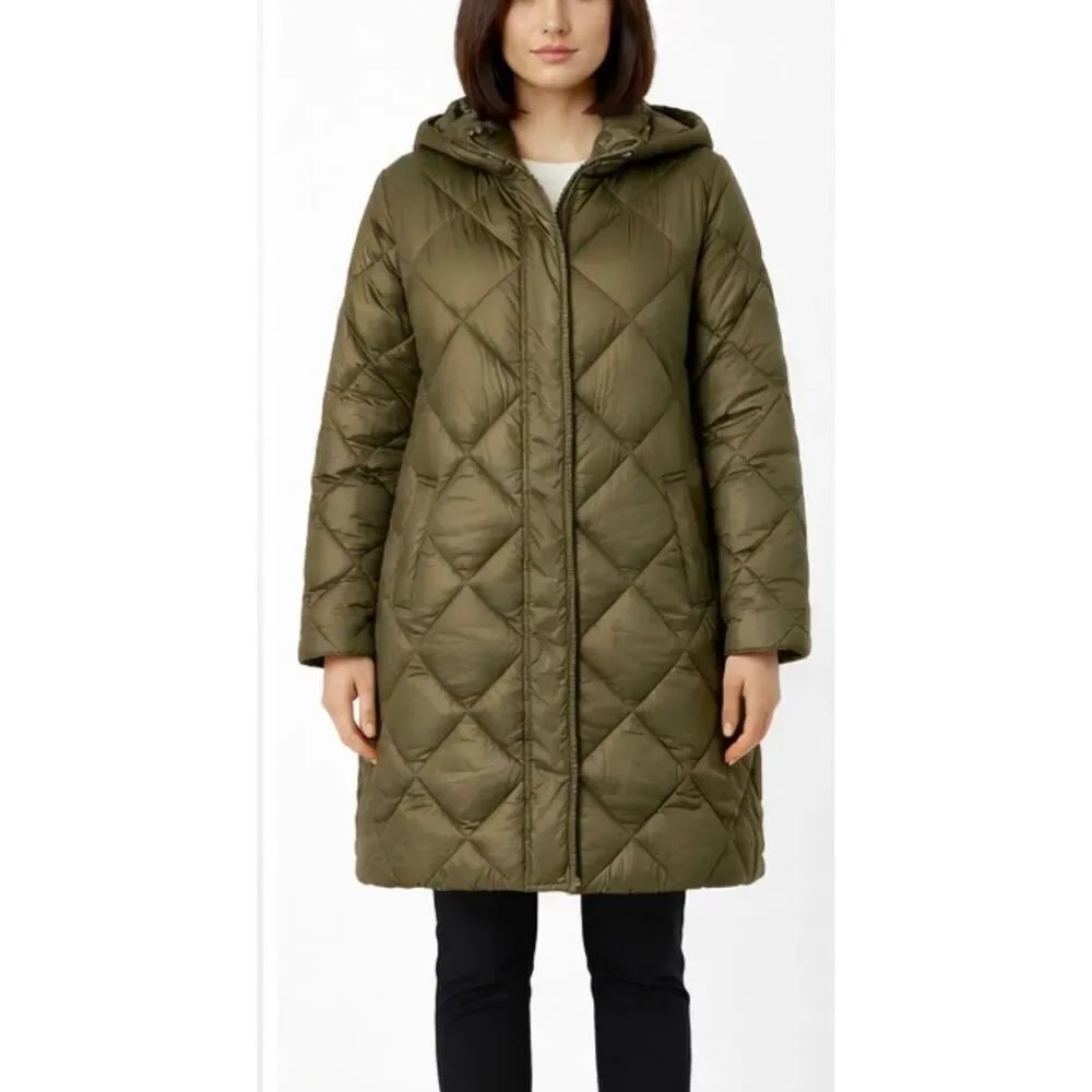 Sam Edelman olive green diamond quilted longer puffer jacket m